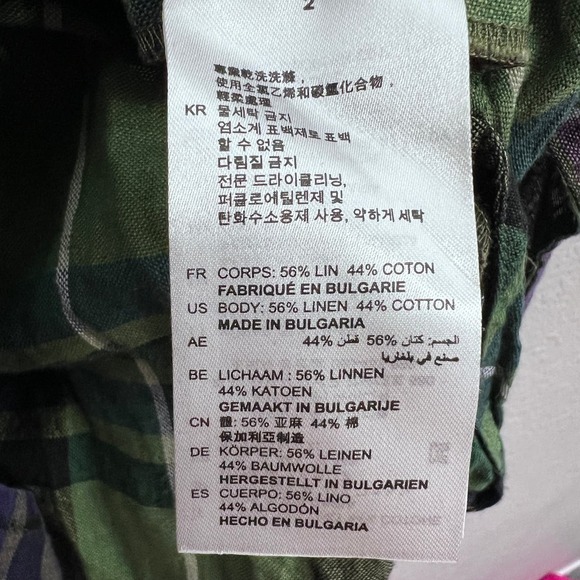 SANDRO PARIS GREEN PLAID LONG SLEEVE RUFFLE NECK HI-LOW SHIRT DRESS Size M - Picture 12 of 16